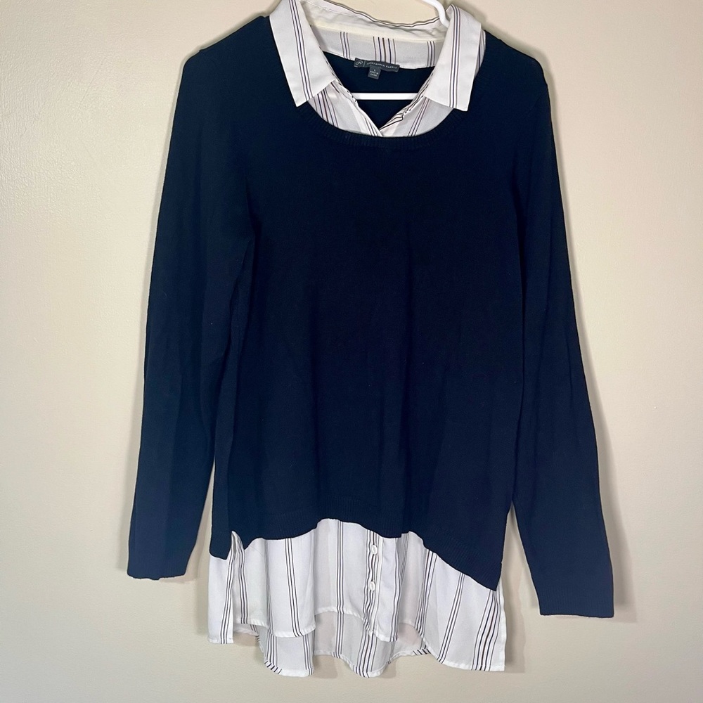 Women’s Size L Adrianna Papell Black Sweater Layered Striped